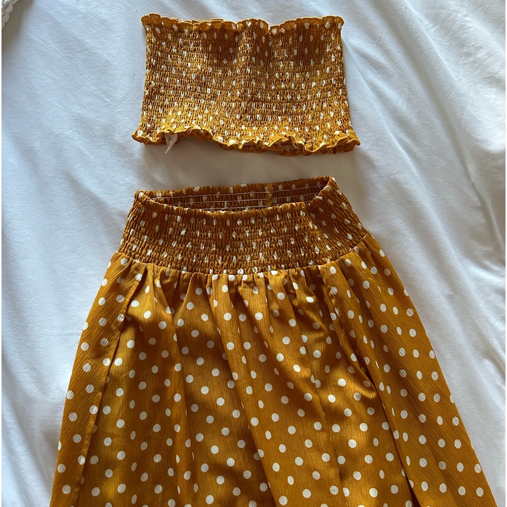 Yellow and White Polka Dot Skirt set